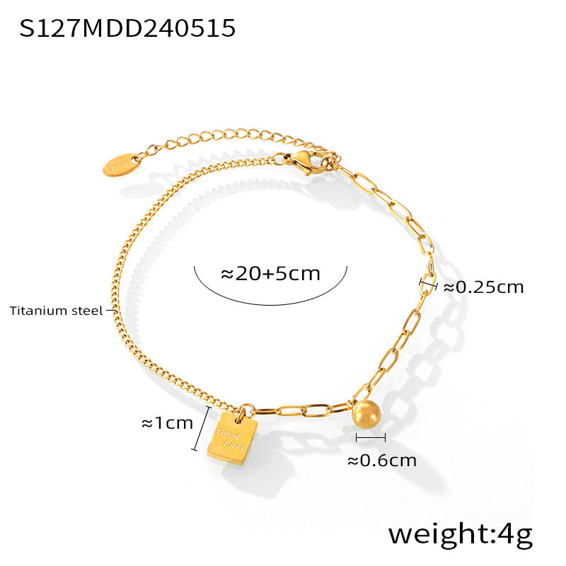 Simple good luck small gold ball steel ball titanium steel anklet women ins casual style personalized gold-plated jewelry
