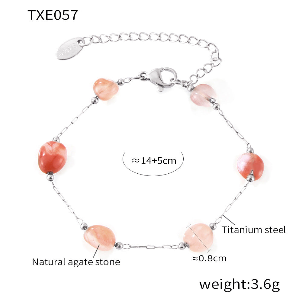 Personality, elegance, temperament jewelry, natural agate stone, handmade beaded design, titanium steel jewelry set