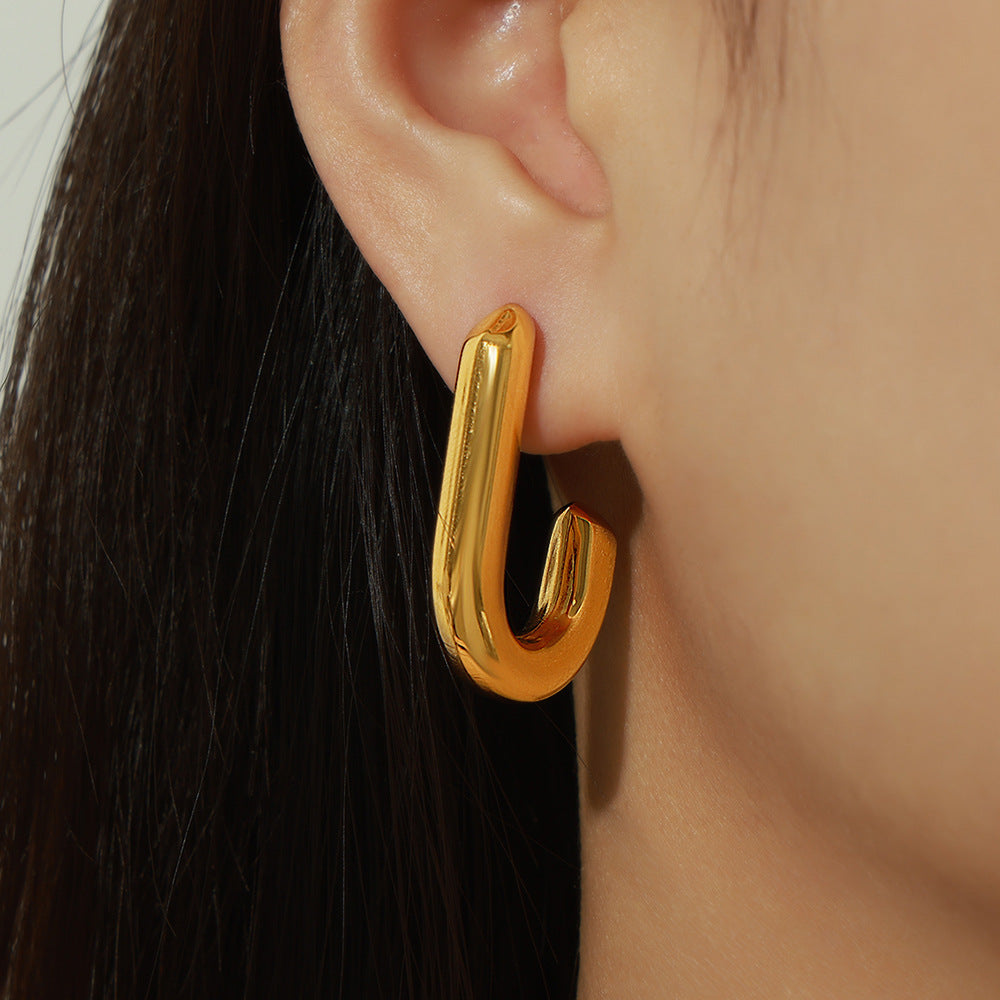 New niche design simple personality titanium steel gold-plated J-shaped design earrings European and American style jewelry wholesale