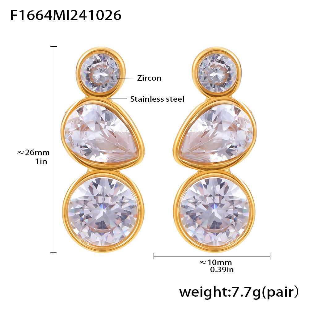 New simple geometric water drop inlaid zircon stud earrings stainless steel 18K gold anti-allergic earrings