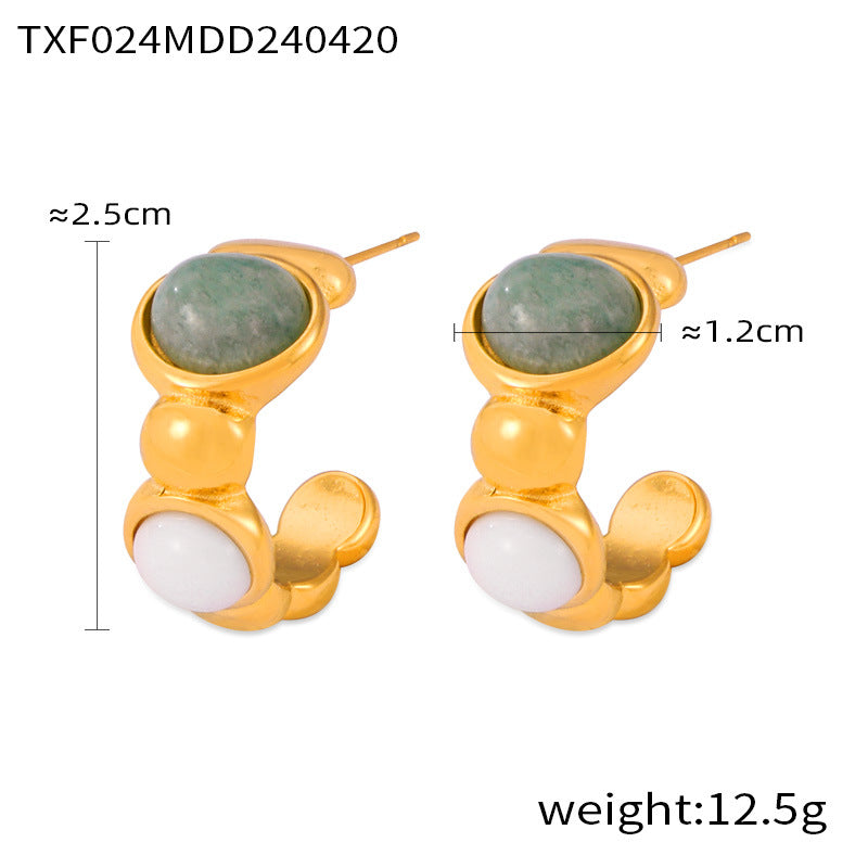 Hot-selling niche personalized jewelry geometric inlaid natural stone splicing round bead design titanium steel jewelry set 99