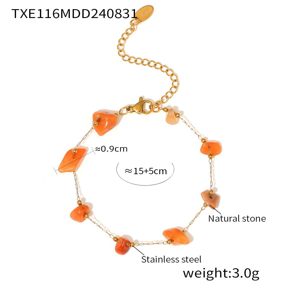 Niche irregular natural gravel collarbone necklace temperament bracelet stainless steel candy color jewelry set pp