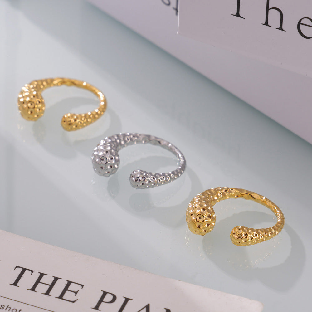 Retro personalized hammer design ring geometric asymmetry titanium steel gold-plated opening casual wind ring pp
