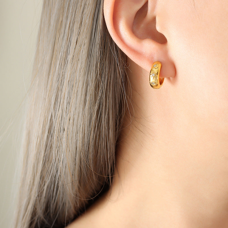 Hot-selling retro earrings niche design cold temperament titanium steel gold-plated zircon earrings jewelry women 99