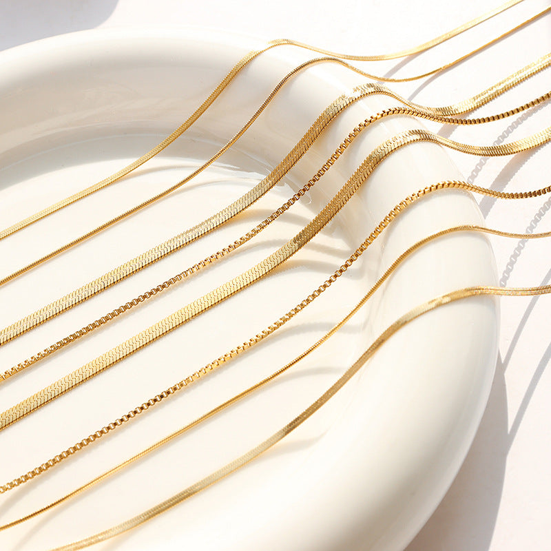 Cold temperament double-layer blade snake bone chain necklace female, cross-border hot-selling minimalist versatile gold-plated collarbone chain
