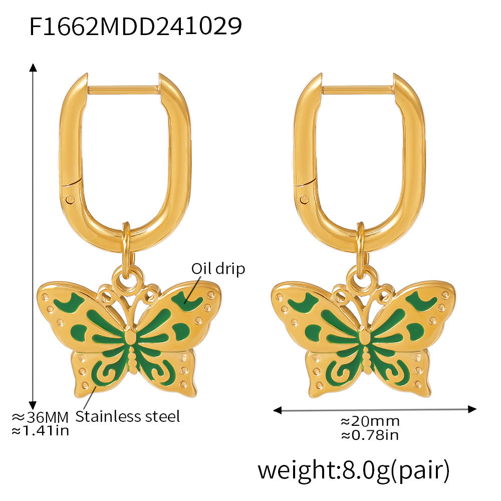 Weights Glazed Butterfly Pendant Earrings Necklace Earrings Stainless Steel Gold Plated Insect Set Spot