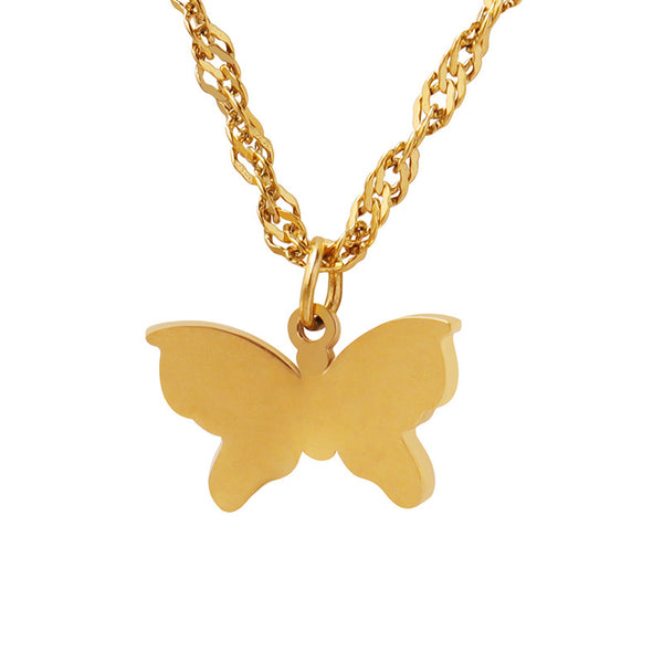 Trendy style personality temperament dancing fairy butterfly titanium steel gold-plated necklace niche design short jewelry woman