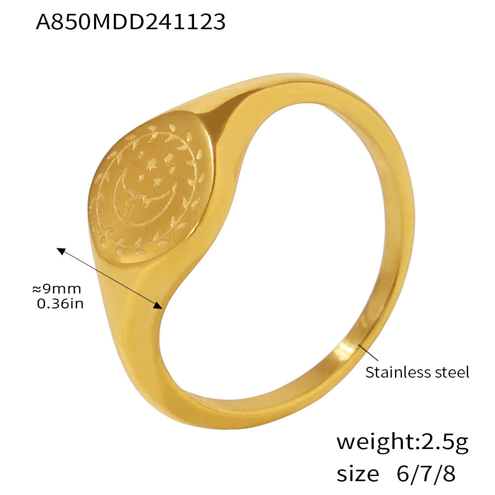 Niche star moon meeting light simple ring women's stainless steel PVD plated 18k real gold jewelry pp