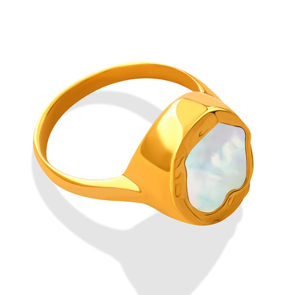 Women's cute titanium steel gold-plated accessories niche design white sea shell inlaid round ring light luxury jewelry women pp