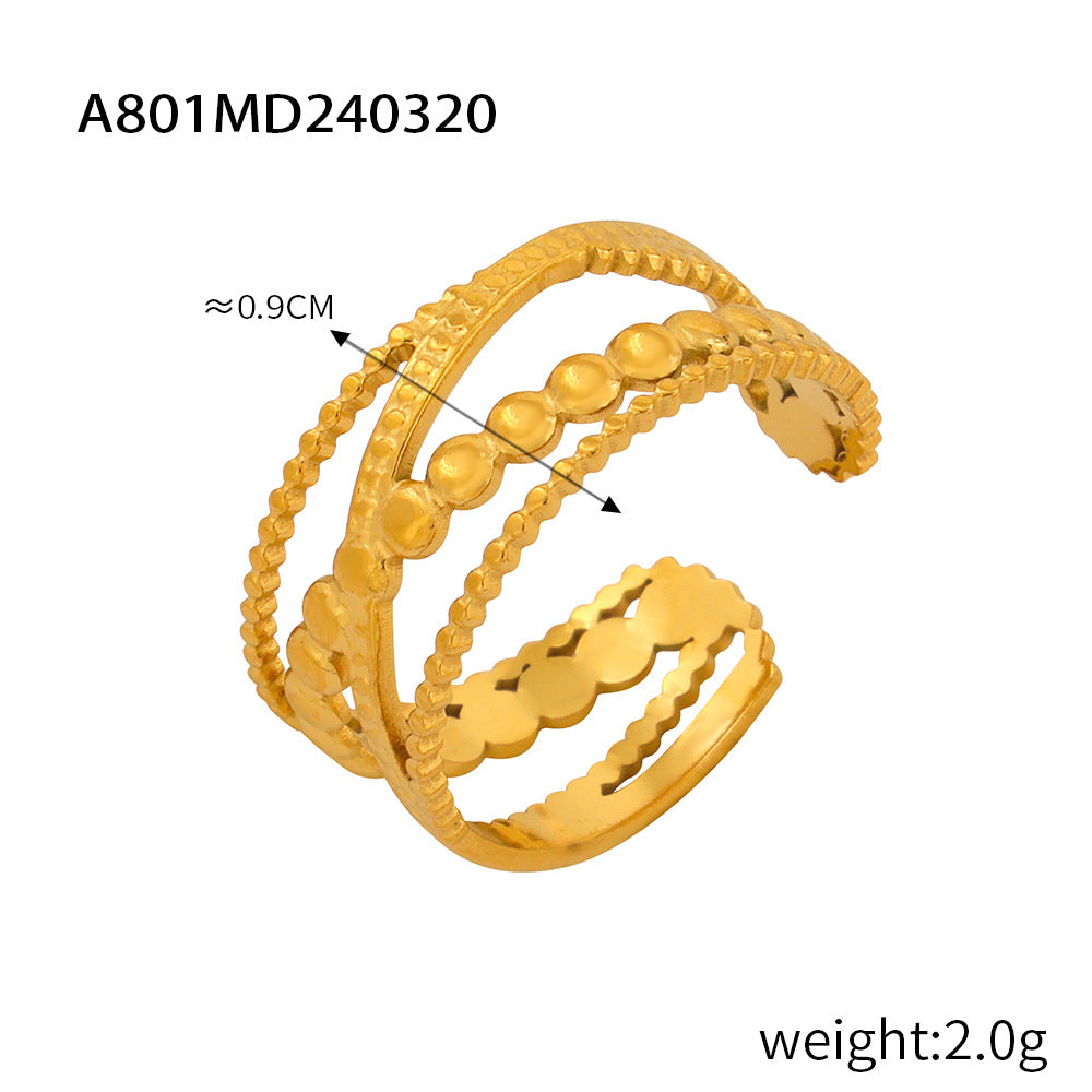 Fashion commuter simple geometric jewelry hollow multi-layer texture splicing design sense index finger ring titanium steel open ring
