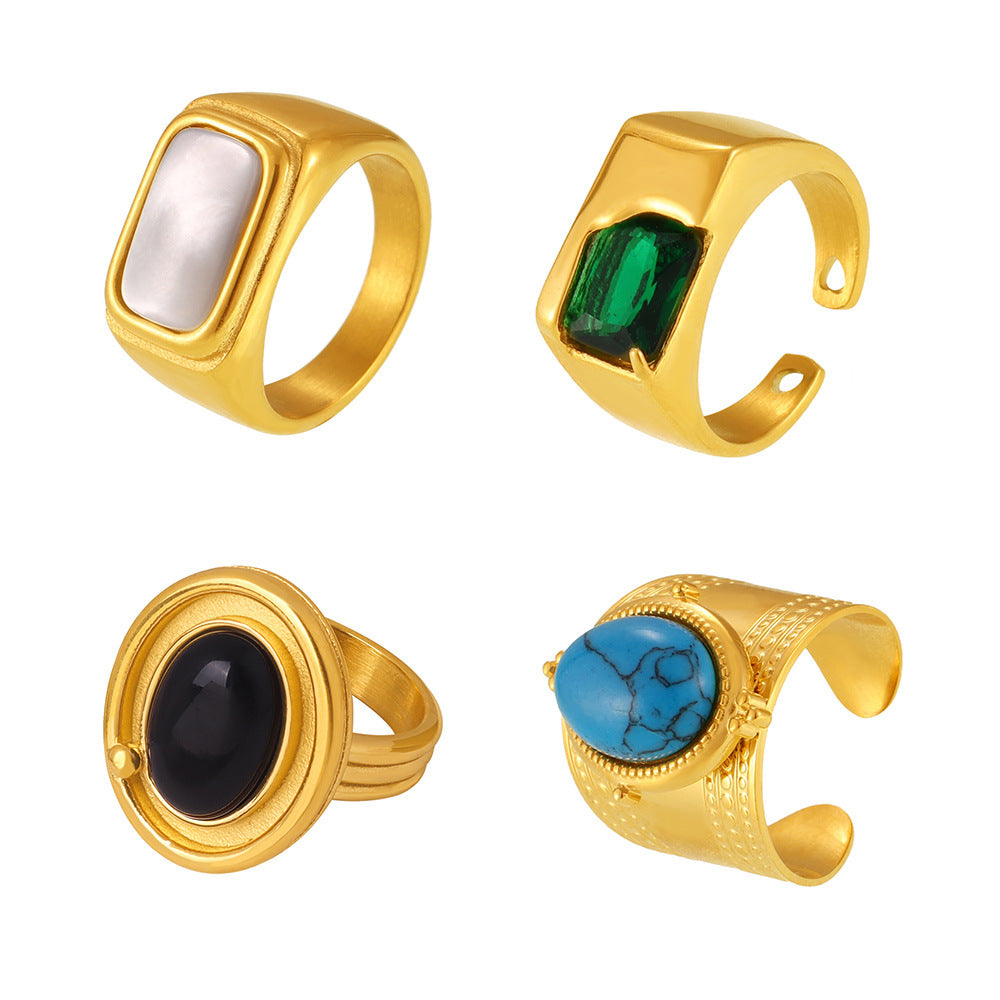 Zircon inlaid ring fashion personality stainless steel color retention index finger ring combination tide wholesale