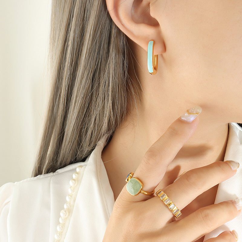 Candy color oil drip craft niche U-shaped earrings personalized elegance women commuter earrings fashion trend ear jewelry