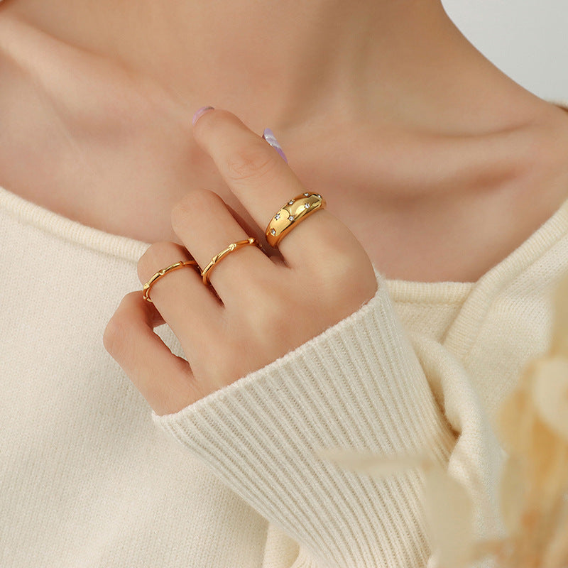Cold style retro trendy gypsy zircon ring titanium steel plated 18K gold light luxury fashion hand jewelry 99