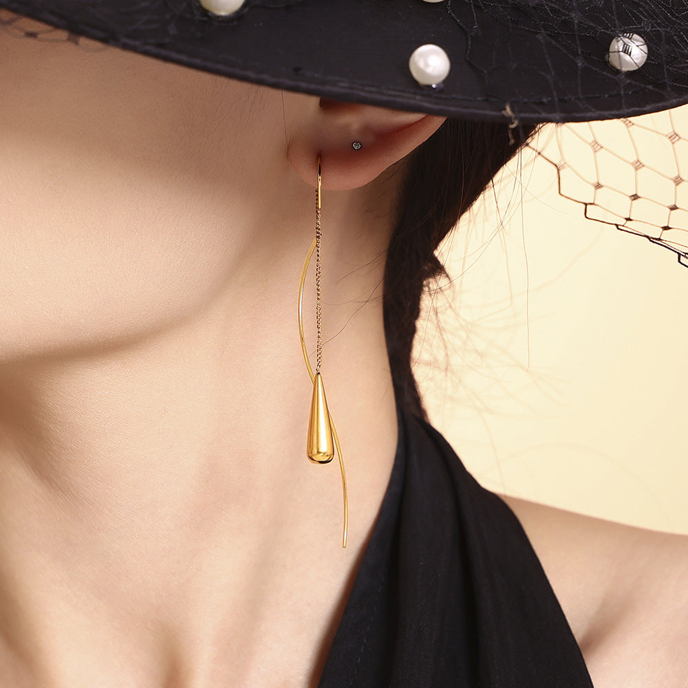 Hot-selling water drop tassel women's earrings, light luxury niche design stainless steel earline earrings, earrings wholesale