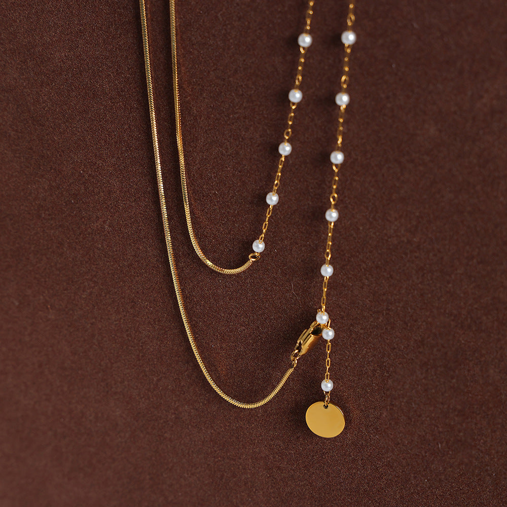 New cold wind simple niche design personalized light luxury pearl titanium steel pendant collarbone chain versatile necklace jewelry pp
