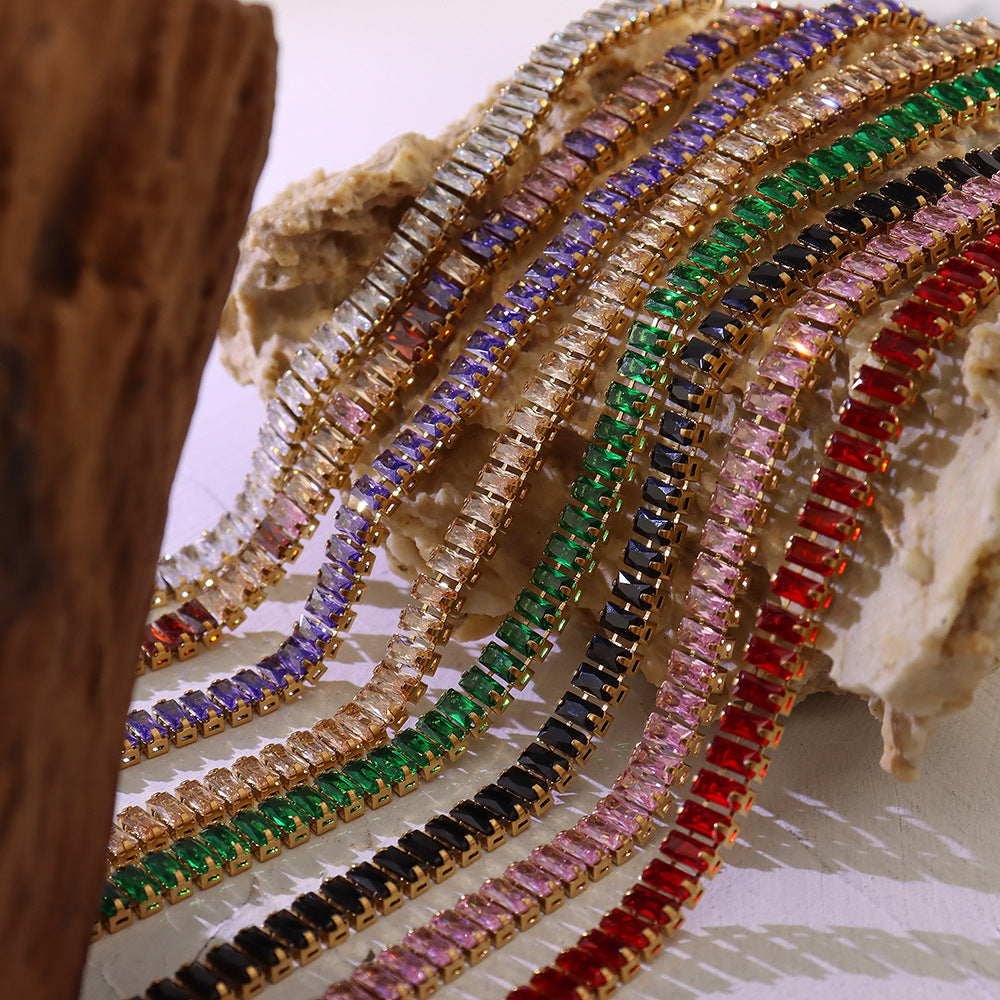 Solid color retro colored diamond zircon inlaid non-fading necklace bracelet jewelry set hot-selling jewelry