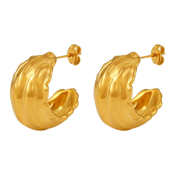Niche pleated texture C-shaped earrings lava fashion stainless steel casting PVD plated earrings 99