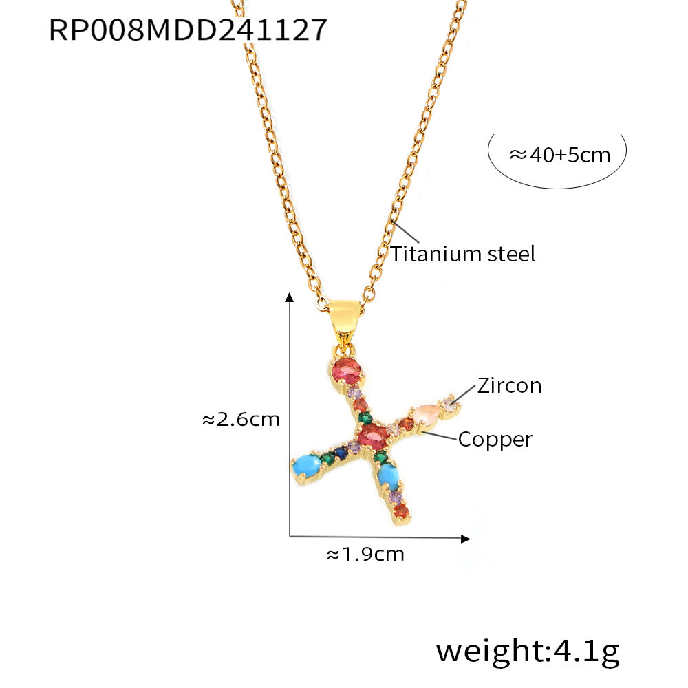 European and American cross-border copper micro-inlaid colored zircon 26 English letters personalized individual pendant niche hip-hop collarbone chain pp