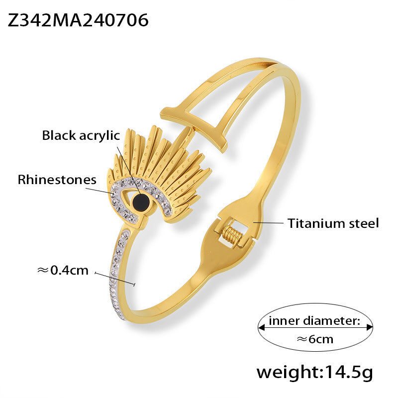 Retro niche unique personality eye shape jewelry diamond design titanium steel gold-plated spring bracelet pp
