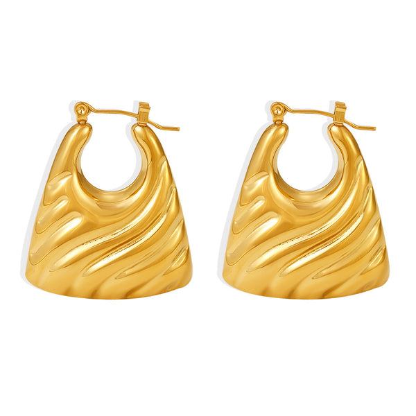 Textured bag, hollow earrings, ear buckle, stainless steel gold-plated fashionable earrings wholesale