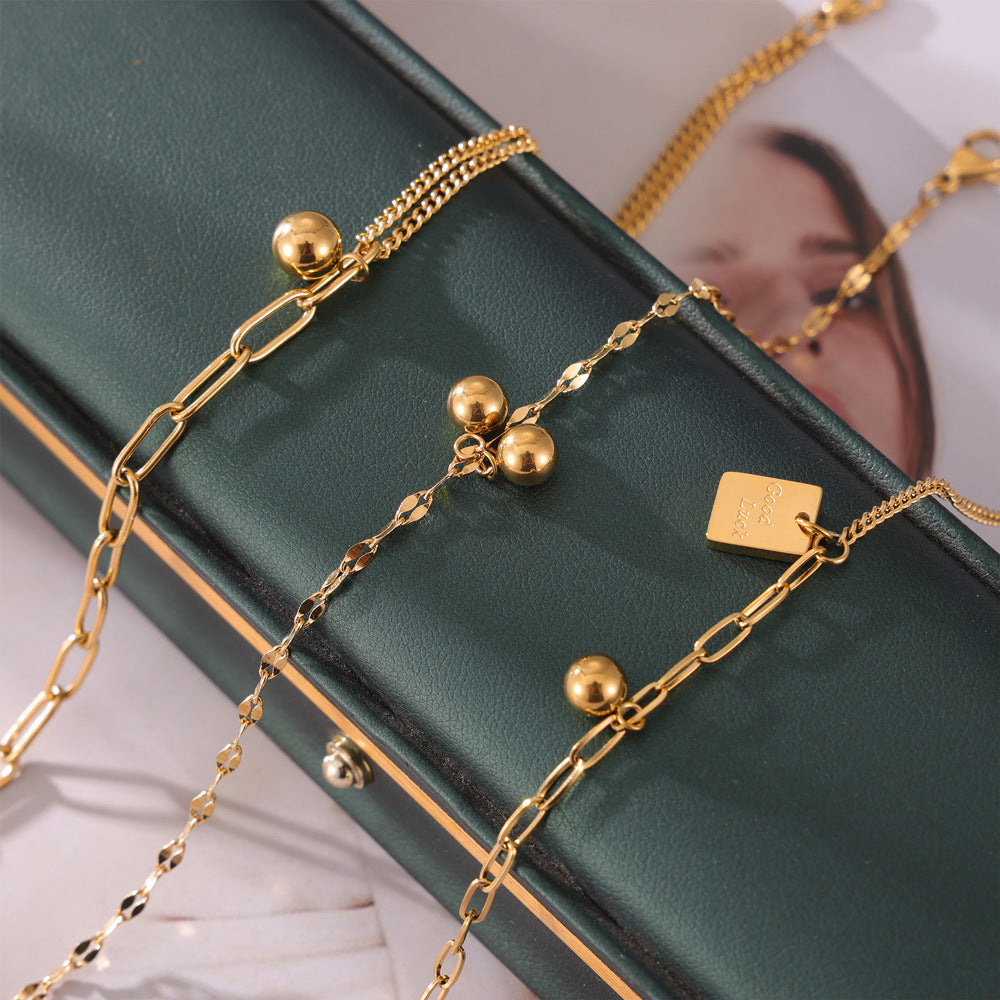 Simple good luck small gold ball steel ball titanium steel anklet women ins casual style personalized gold-plated jewelry