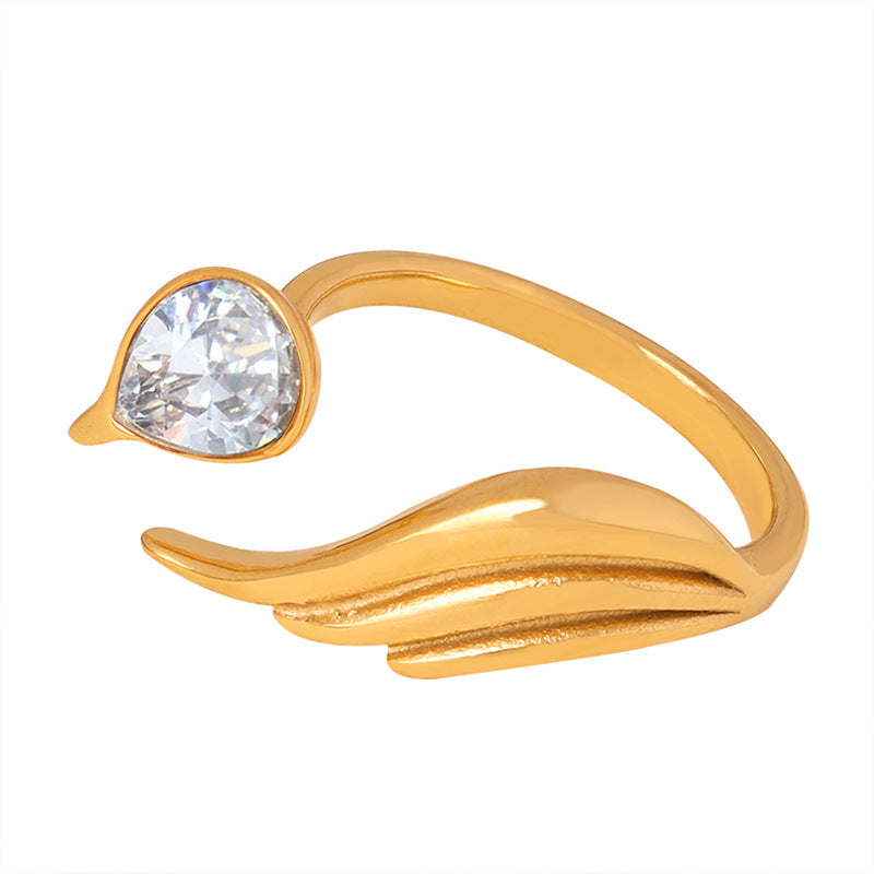 Fashion commuting niche simple versatile geometric shape design sense zircon color shell inlaid titanium steel gold-plated ring pp