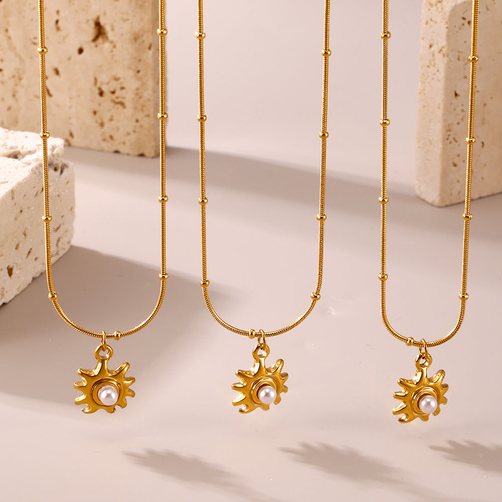 Sunflower Bead Clavicle Necklace Jewelry Stainless Steel Plated 18K Real Gold Non-Fading Jewelry Spot Wholesale 99