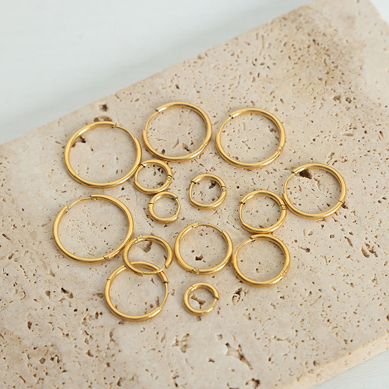 New high-end niche design size circle light luxury temperament titanium steel gold-plated earrings jewelry women 99