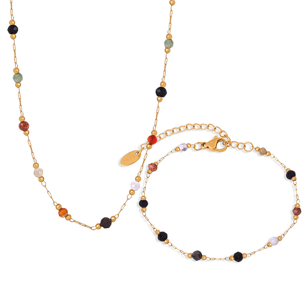 New fashion niche design, simple personality, natural handmade beaded necklace, bracelet set, jewelry women