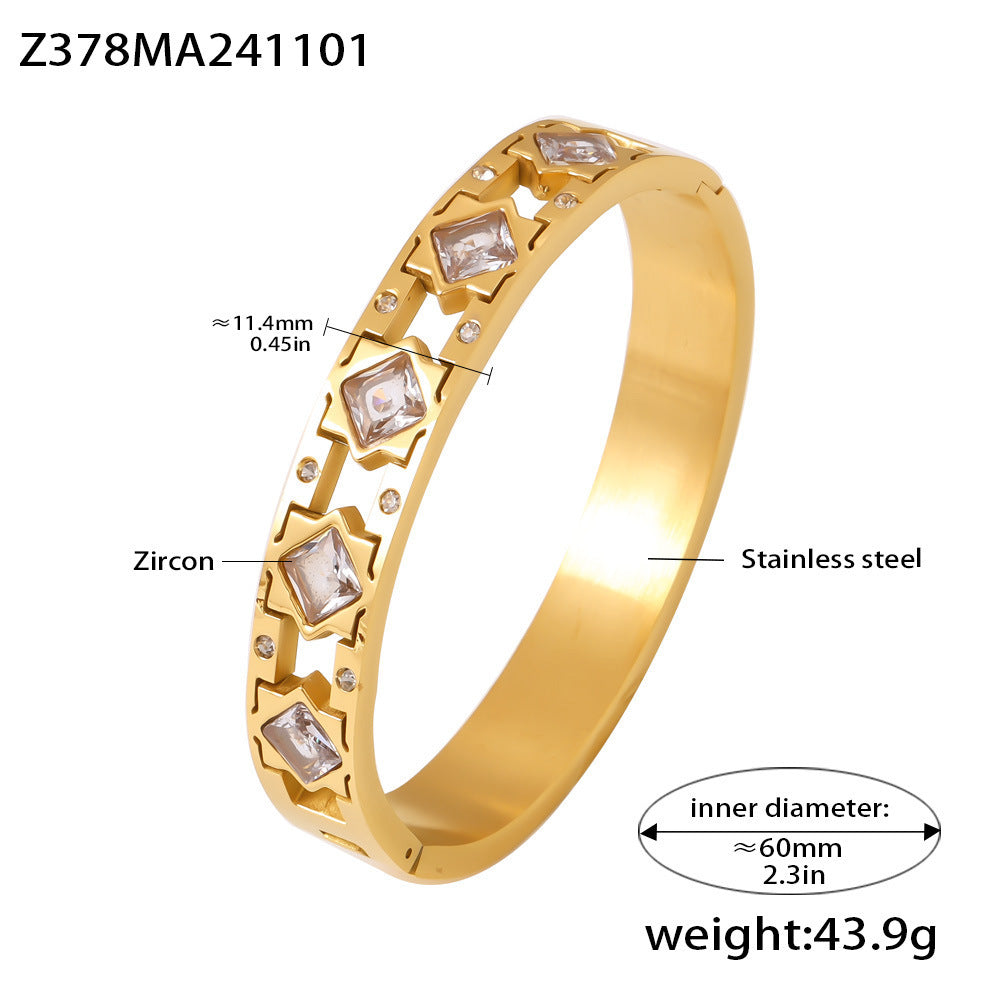Square zircon glass buckle bracelet luxury temperament jewelry stainless steel PVD plating