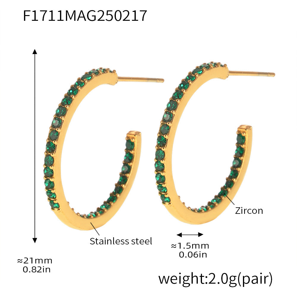 Fine titanium steel inlaid zircon earrings fashion light luxury personalized temperament earrings spot wholesale