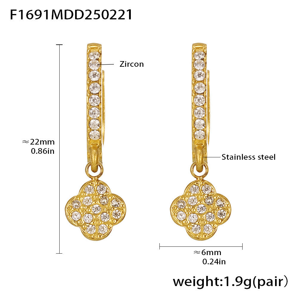 Stainless steel inlaid zircon full diamond earrings multi-element earrings plated with 18k gold color retention exquisite earrings combination