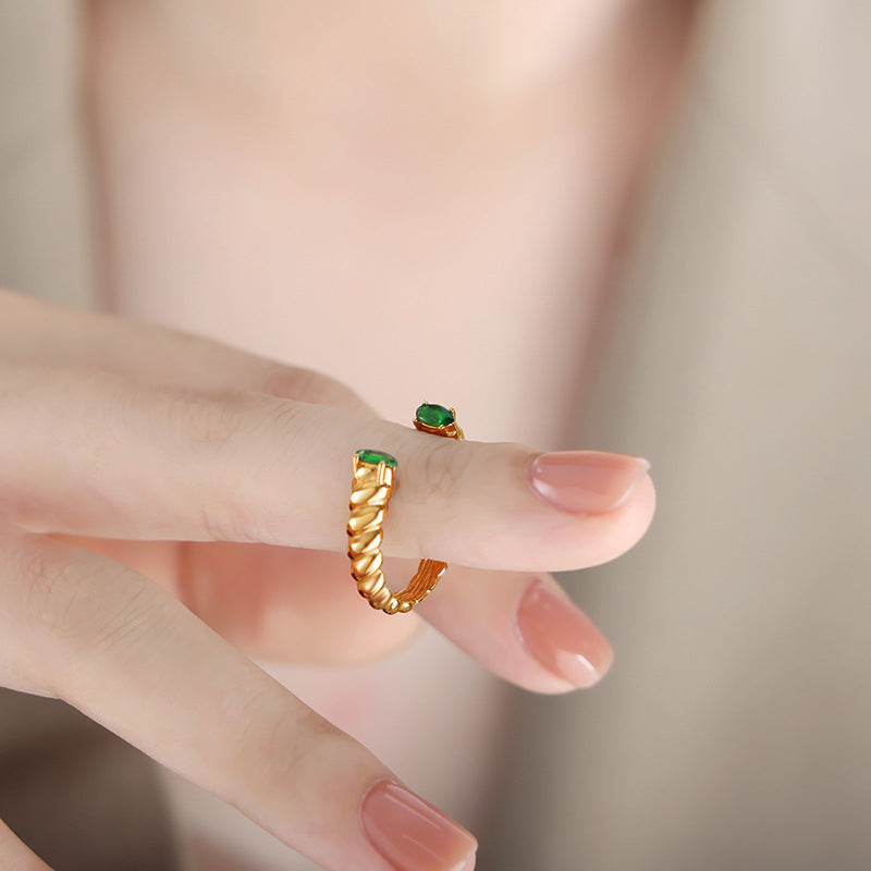New personalized non-fading electroplated titanium steel twist thread inlaid with colored spar personalized opening ring female