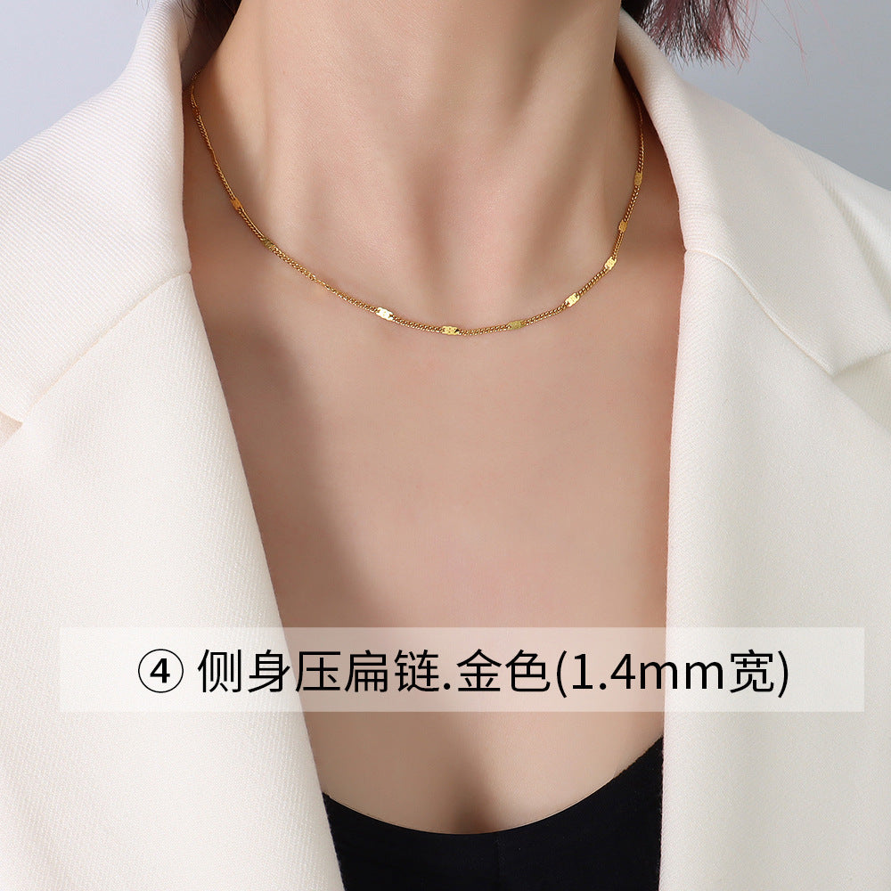 Cross chain Snake bone chain Twist chain Box chain Variety necklace Women's titanium steel plated 18K gold plain chain Clavicle chain jewelry 99