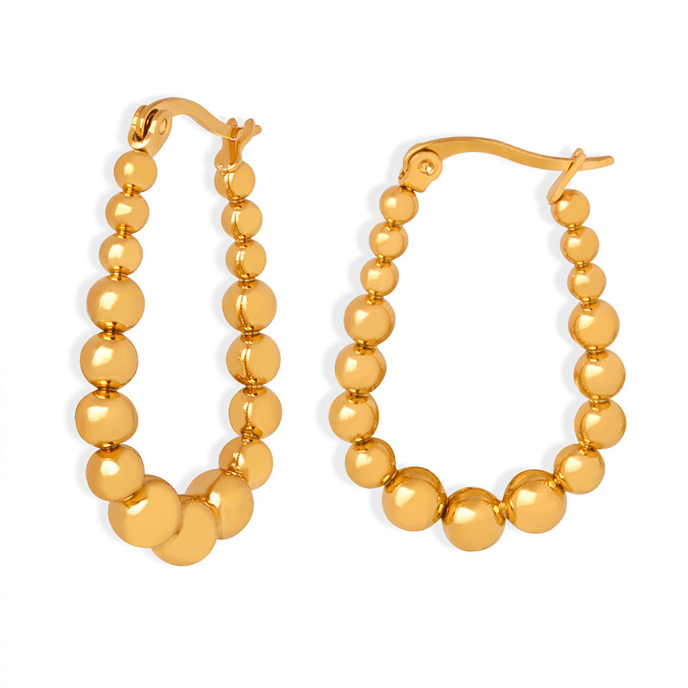 Creative sense of high-end luxury personality temperament titanium steel 18K gold bead earrings metal wind earrings women