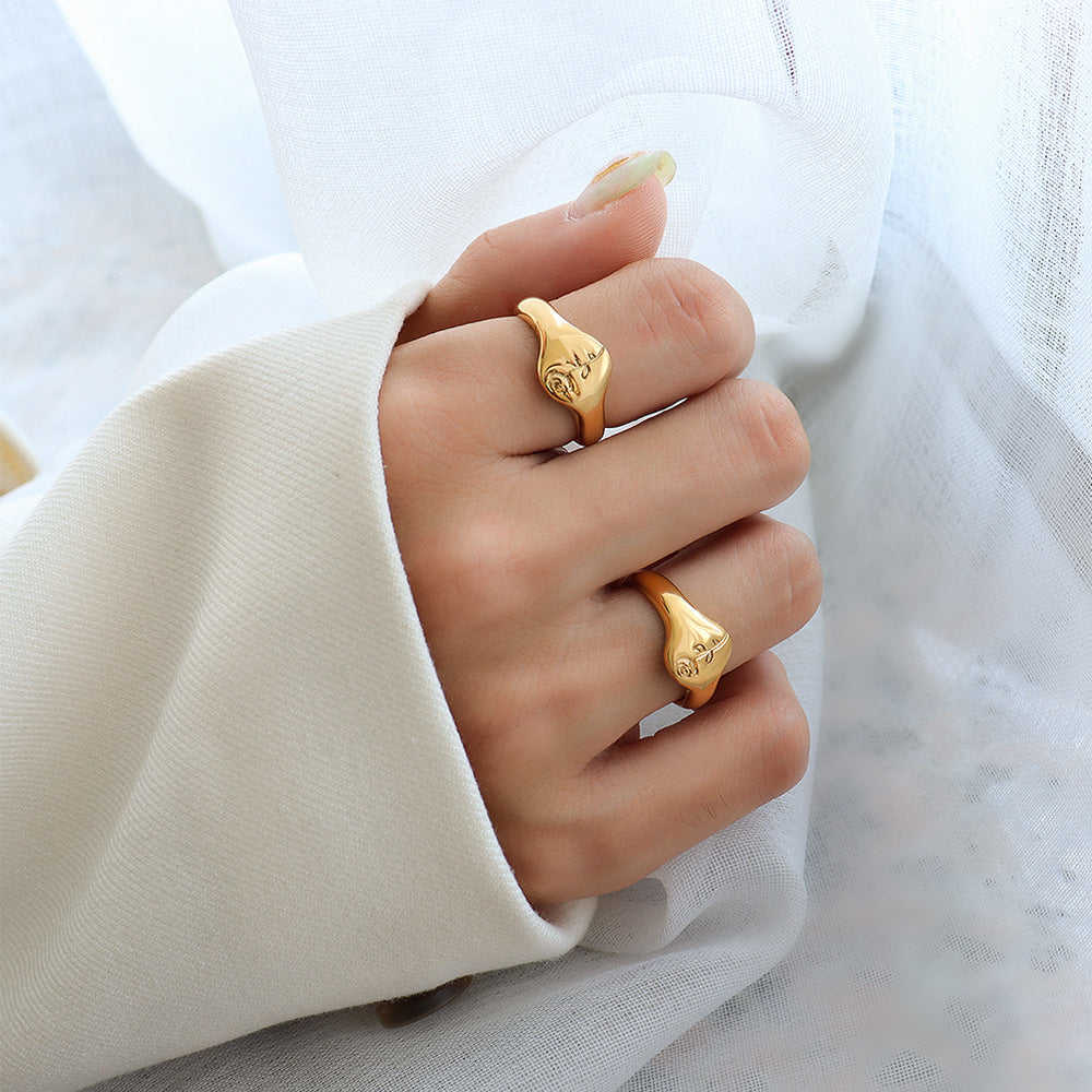 Marka style ring rose flower ring index finger ring titanium steel 18k gold tail ring