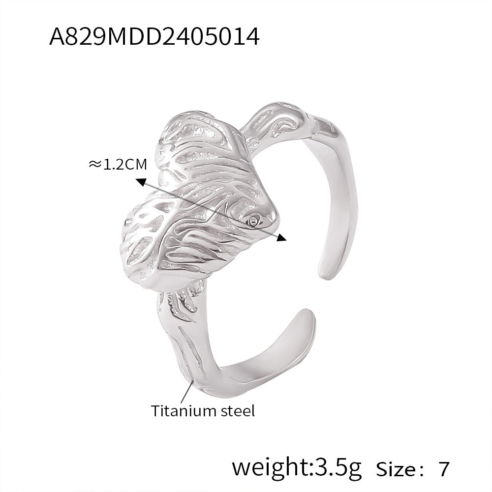 Fashion niche light luxury temperament zircon ring titanium steel gold-plated geometric texture design ring