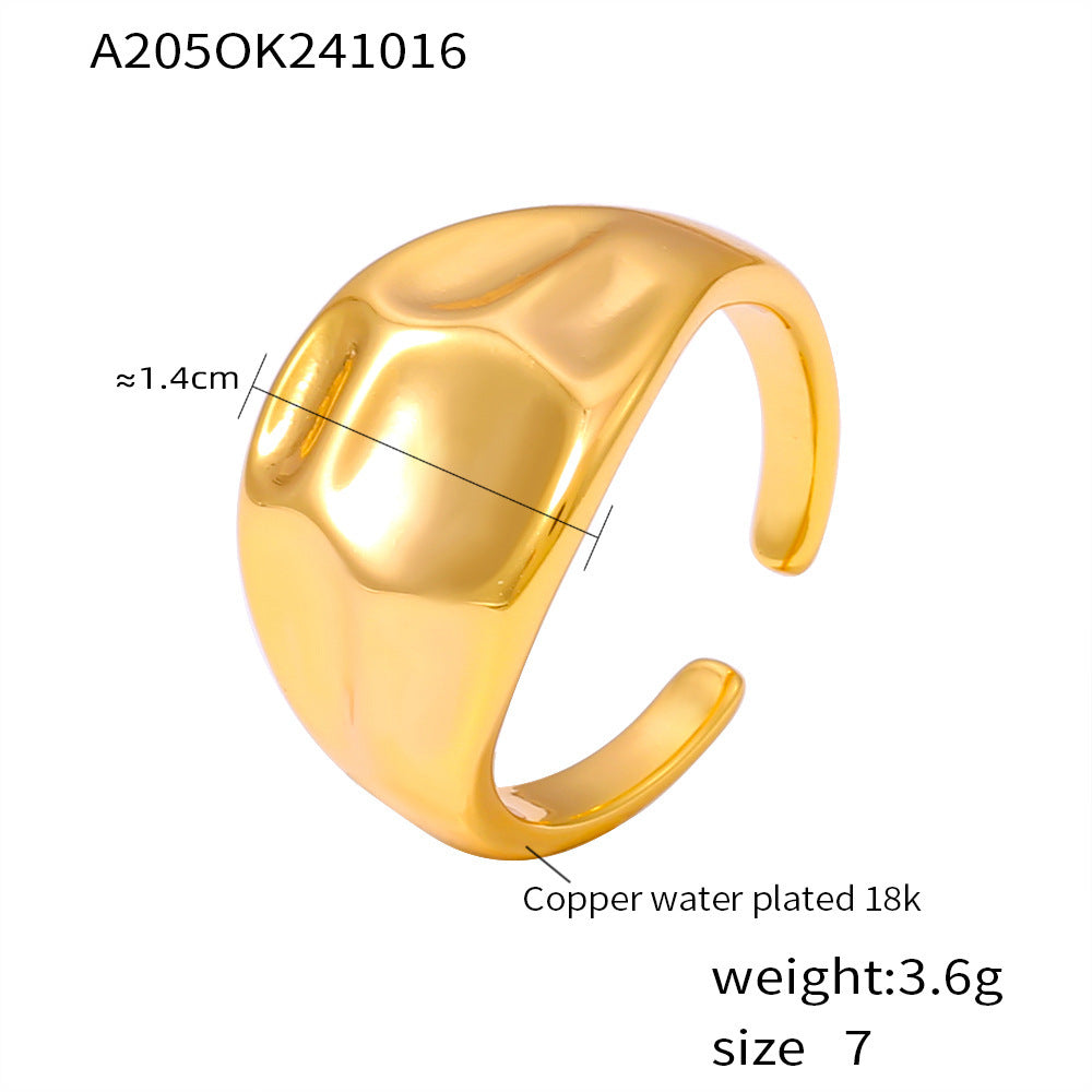 Fashion curved open ring cold wind copper water plated 18K gold concave and convex texture ring