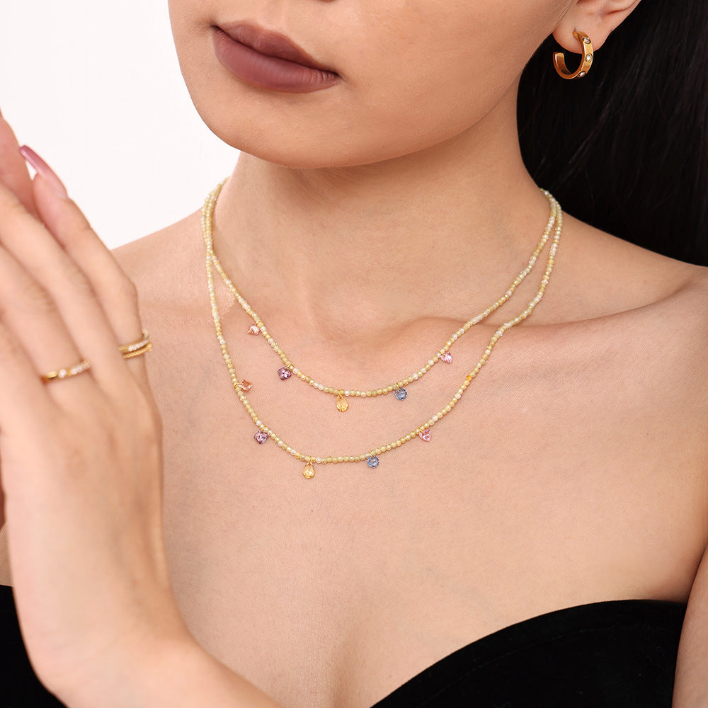 Dopamine zircon handmade natural stone beaded collarbone necklace small fresh girl niche accessories spot 99
