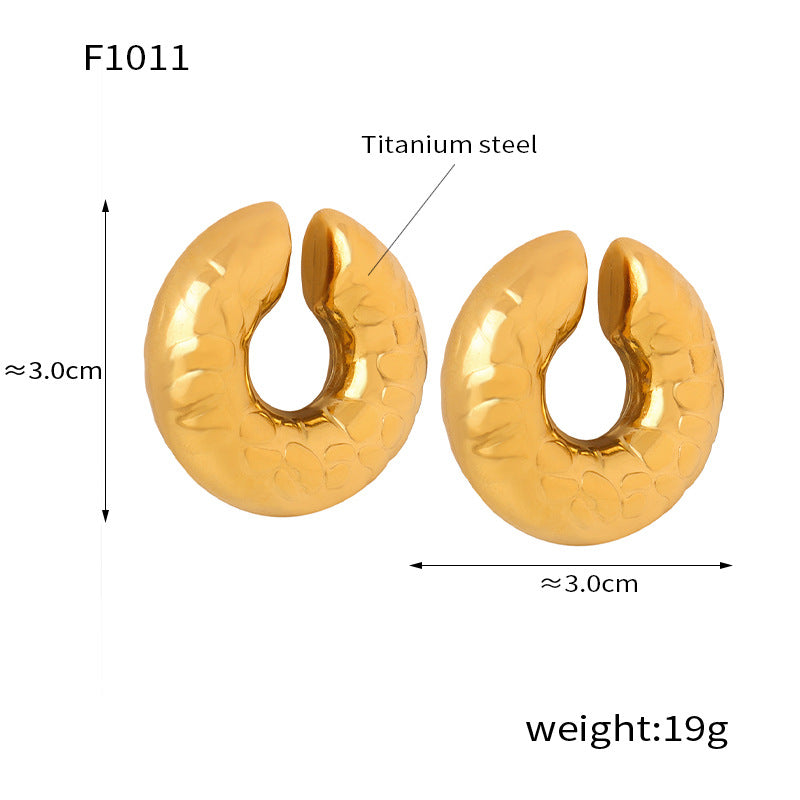 New exaggerated personality fashion versatile titanium steel gold-plated geometric U-shaped striped enamel drip earrings jewelry