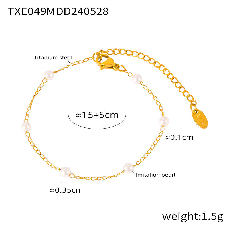 Hepburn style temperament elegant niche minimalist jewelry gentle bead beaded design titanium steel gold-plated jewelry set