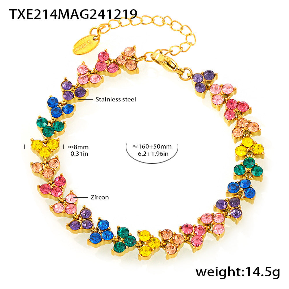 Dopamine triangle splicing hand-inlaid round diamond super flash zircon bracelet women's noble luxury jewelry wholesale
