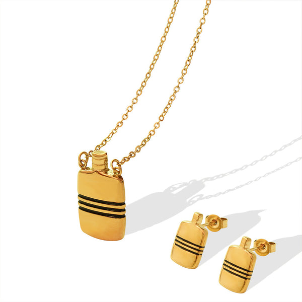 Xiaoxiangfeng jewelry fashion trend simple striped small kettle pendant necklace stud earrings jewelry set pp