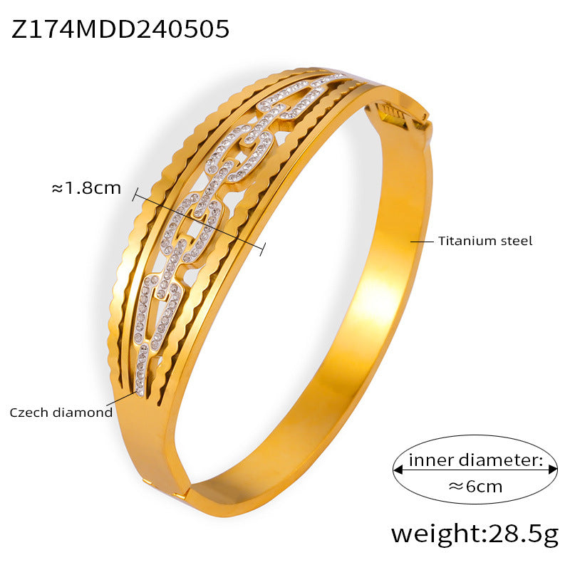 Unique personality, asymmetrical design sense bracelet, geometric hollow shape, titanium steel diamond-encrusted temperament, versatile bracelet pp