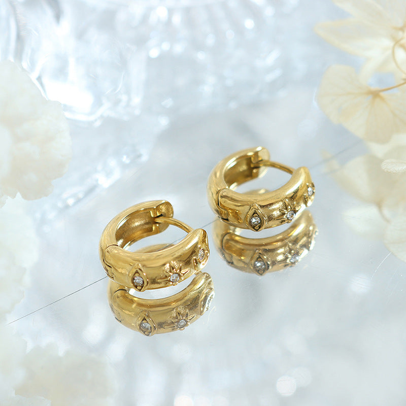 Hot-selling retro earrings niche design cold temperament titanium steel gold-plated zircon earrings jewelry women 99