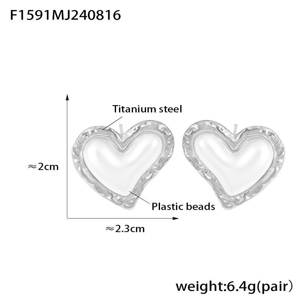 Light luxury love rubber bead stud earrings female fashion Internet celebrity titanium steel 18K Gold Plated PVD earrings