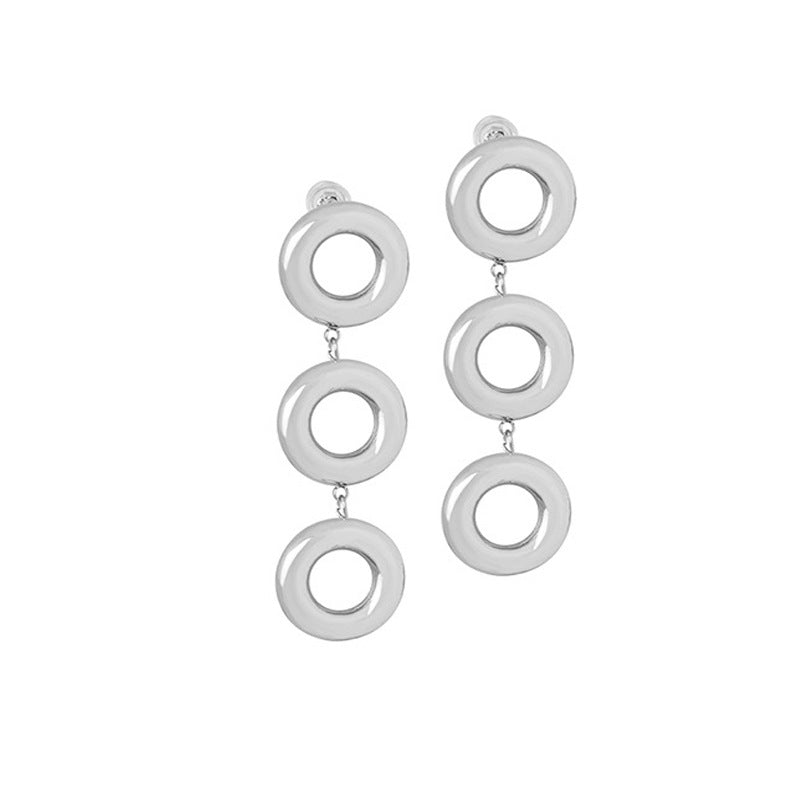 New niche design simple and fashionable personalized titanium steel gold-plated geometric round bracelet long earrings jewelry