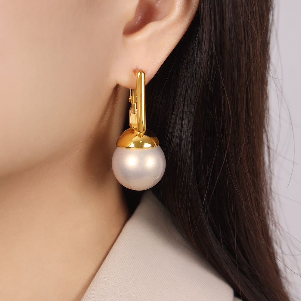 New personalized versatile exaggerated design titanium steel gold-plated bead pendant earrings jewelry women