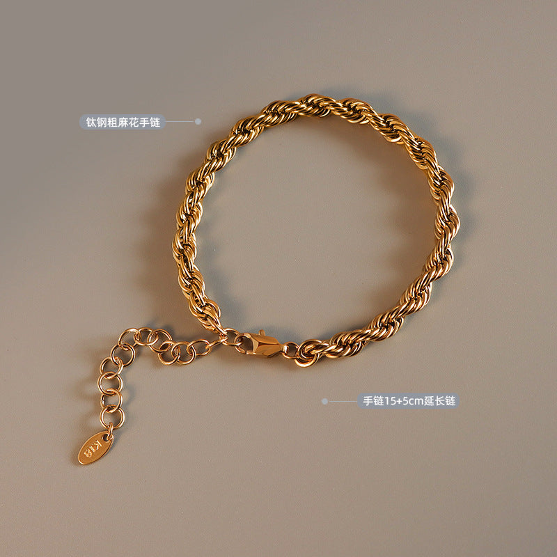 Heavy Industry Shaped Coarse Twist Bracelet Color Retaining Titanium Steel Plated 18K Real Gold Bracelet Unpopular Jewelry