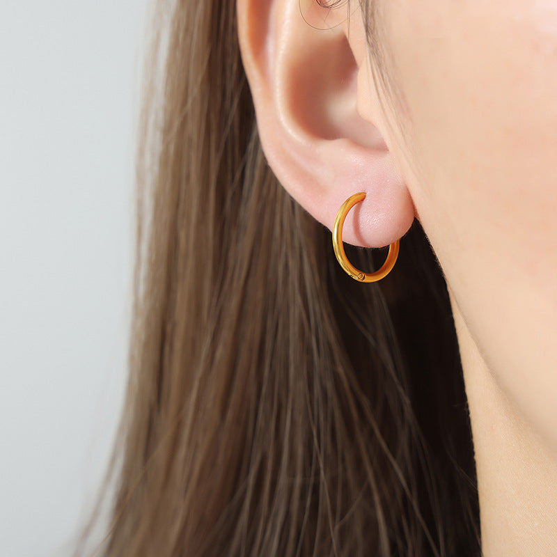 New high-end niche design size circle light luxury temperament titanium steel gold-plated earrings jewelry women 99